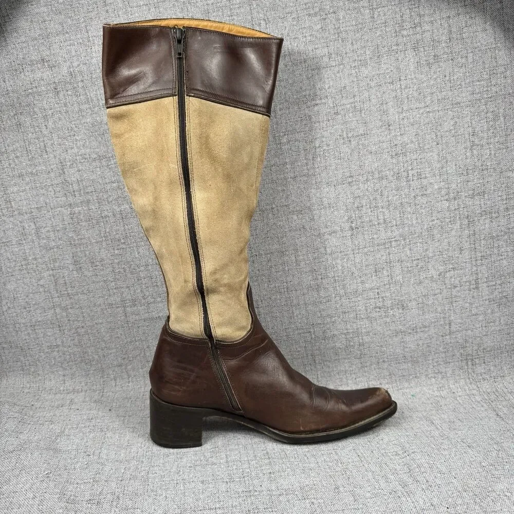 Coach Boots Womens 8.5 B Olivia Knee High Riding Two Tone Brown Leather Suede
